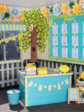 Aqua & Yellow Lemonade Stand Party Backdrop Kit - Teacher Created Resources